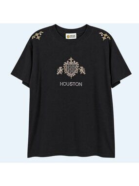 CHRISTINE ALEXANDER short sleeve black gold Rhinestone Houston Tshirt Tee M